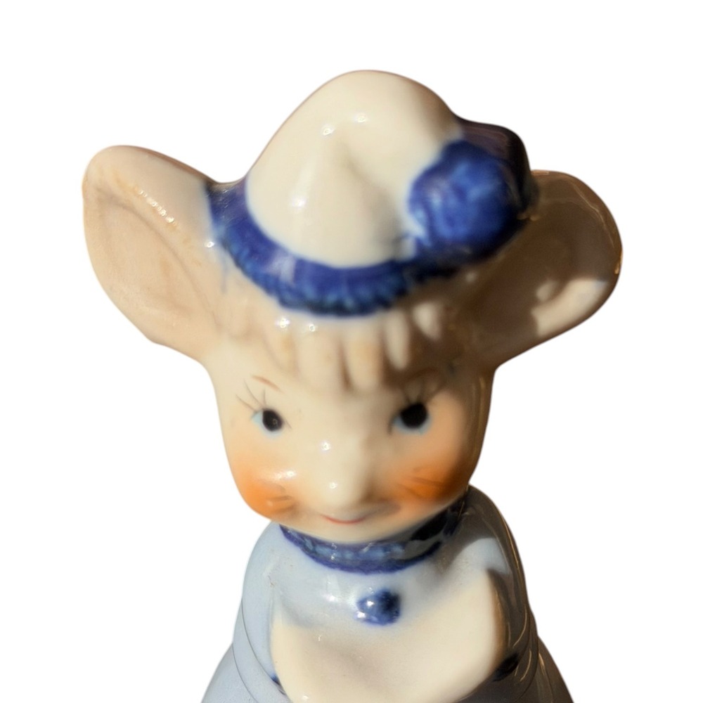 Vintage Ceramic Mouse Bell Figurine Blue Dress Bonnet Hand Painted Kitsch Decor - Picture 8 of 10